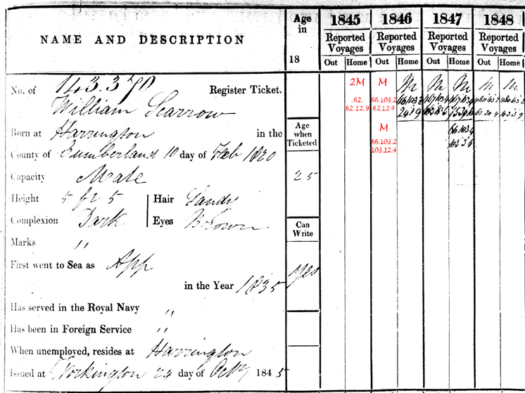 BT113/72 Register of Seamen's Tickets, William Scarrow